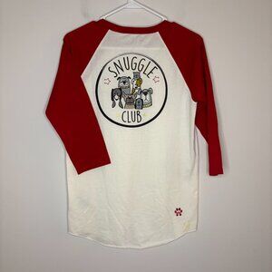 BOBS from SKECHERS NEW Baseball Tee Womens XS Red Cream 3/4 Sleeve Snuggle Club